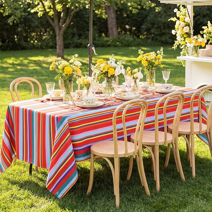 SquarePie Outdoor Tablecloth Rectangle with Umbrella Hole Waterproof Patio Table Cloth Spill Proof Wrinkle Free Table Cover for Spring Summer Picnic Garden Party, 52x70 Color Stripe