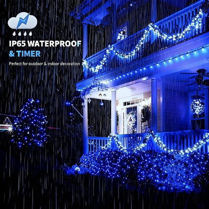 MZD8391 105FT 300LED Christmas Light, Christmas Tree Light, Blue White | Waterproof, 100% UL Listed, 8 Light Mode, Timer & Memory, 4 Set End To End Connect, LED Christmas String Light Outdoor Indoor