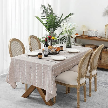 Chassic 60 x 84 inches Farmhouse Style Linen tablecloths, Wrinkle Resistant Washable Dining Room Table Cloths for Rectangle Tables - Light Coffee