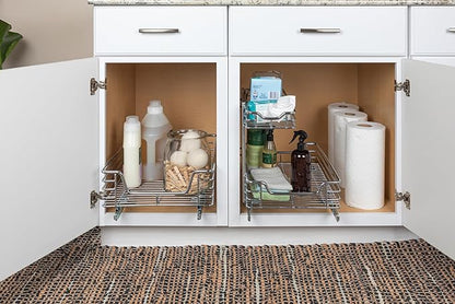 Household Essentials Glidez 2‑Tier Multipurpose Chrome‑Plated Steel Pull‑Out/Slide‑Out Under Sink Organizer, Chrome Finish
