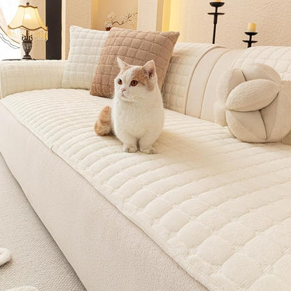 Velvet Couch Covers for Dogs, Dog Sectional Couch Covers, Pet Couchs Cover for 3-4 Seater, Couchs Protector for Dogs, Sectional Sofa Cover for Pet Washable(1PC,Beige White,27.6"×82.7")