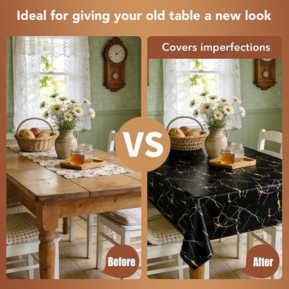 sancua 100% Waterproof Vinyl Tablecloth 54x78 Inch Rectangle, Black Marble | PVC Table Cloth for Picnic, Oil-Resistant Spill-Proof Wipeable Cover for Dining, Kitchen, Parties, Indoor and Outdoor