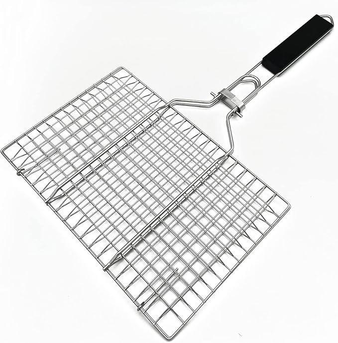Stainless Steel BBQ Grill Basket With Silicone Brush And Stainless Steel Tong Barbecue Fish Grill Basket for Outdoor Grill Foldable Vegetable Grilling Rack