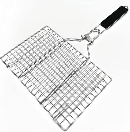 Stainless Steel BBQ Grill Basket With Silicone Brush And Stainless Steel Tong Barbecue Fish Grill Basket for Outdoor Grill Foldable Vegetable Grilling Rack