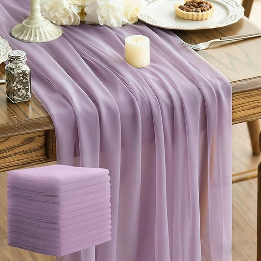 Purple Chiffon Table Runner 35x120 Inches 12 Pack Bulk for Wedding Graduation Party Bulk Table Decor