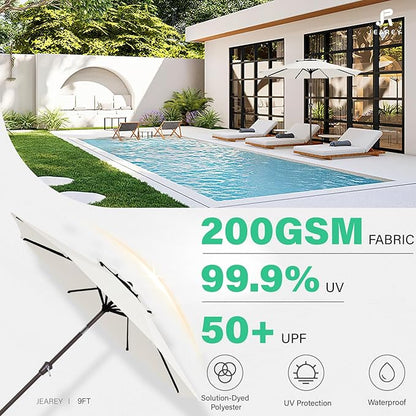 JEAREY 9' 2-Tiers Patio Umbrellas Outdoor Table Market Umbrella w/Push Button Tilt/Crank, 8 Sturdy Ribs, UV Protection Waterproof Sunproof(Cream White)