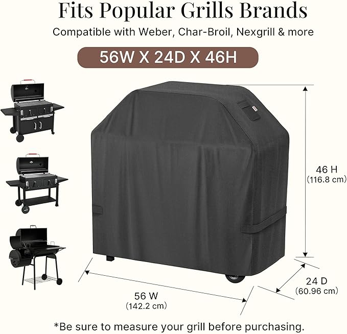 iBirdie Outdoor Grills Cover 56 x 24 x 46 inch, fit 56, 55 Barbeque, Waterproof Weatherproof, 600D Heavy Duty Barbecue Cover, Compatible for 3, 4 Burners Gas BBQ