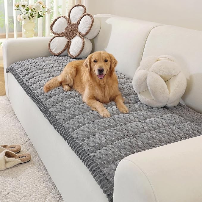 OstepDecor Couch Cover for Dogs, Washable Non Slip Sofa Cover for Pets | Soft Couch Covers for Sofa, Loveseat and Sectional, Furniture Protector Against Pet Hair & Dirt (27.6" x 82.7", Grey)
