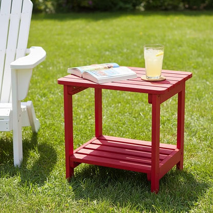 Shine Company Providence Rectangular Solid Wood Side Table, Outdoor Adirondack Patio Table, Chili Red
