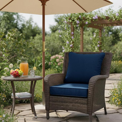 Summsun Outdoor Chair Cushions, Faux Linen Backrest and Deep Seat Cushion Set for Patio Furniture with Weather Resistant Removable Cover, Ties, Non-Slip Bottom, 22 x 22 Inch, Navy