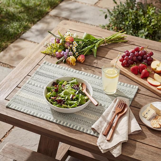 Artoid Mode Dark Grey Farmhouse Woven Braided Stripe Placemats Set of 4,12x18 Inch Seasonal Holiday Table Mats Party Kitchen Dining Decoration
