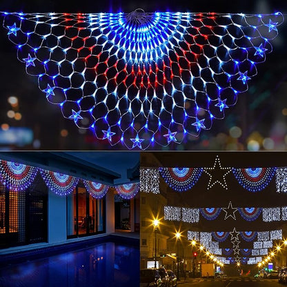 DDMY American Flag Lights 4th of July Lights with 243 Super Bright LEDs Waterproof Patriotic Flag Net Light of The United States for Memorial Day/4th of July Independence Day/Yard/Garden Decor