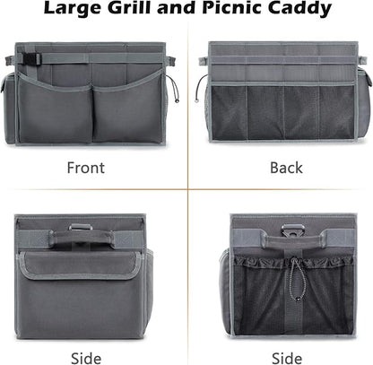 Large Grill Caddy with Paper Towel Holder – Collapsible BBQ Organizer for Camping, Tailgating, RV, Boating – Grilling Gifts for Men – Griddle Tote Bag with Shoulder Strap – Outdoor Essentials