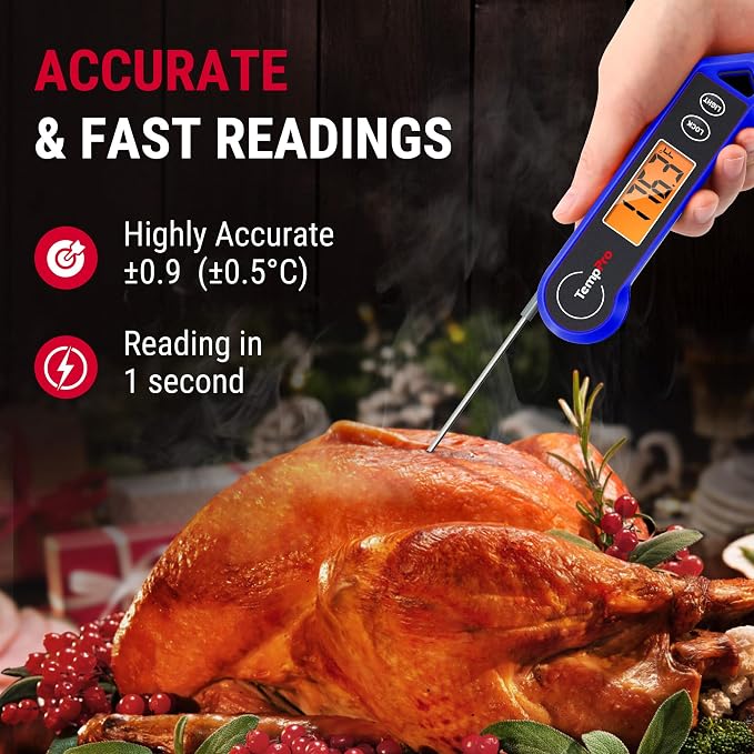 TempPro TP19H 1 Sec Digital Meat Thermometer for Cooking | Instant Read Food Thermometer with Motion-Sensing Wake for BBQ Grill Oil Fry Candy, Gift for Dad Men