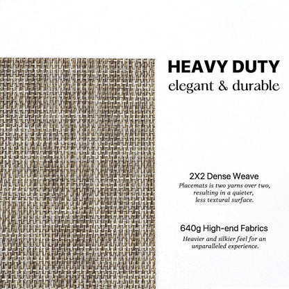 LEXMORE PlaceMats Set of 12 Vinyl/Plastic Woven Place Mats for Kitchen Table Indoor/Outdoor Washable PlaceMat Wipeable Dining Table Mats(Cappuccino)