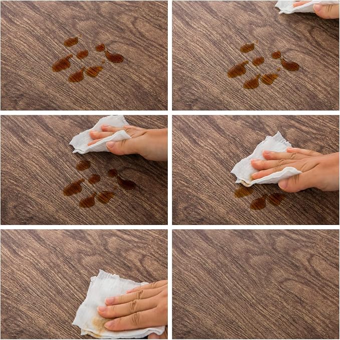 LIBERECOO Round Vinyl Fitted Tablecloth with Flannel Backing Elastic Edge Table Cover Waterproof Stain-Resistant Wipeable Tablecloths Fits 45-56" Round Tables