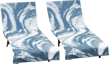 COTTON CRAFT Pool Lounge Chair Cover - 2 Pack Waves Terry Jacquard Towel Chaise Lounge Chair Cover - 100% Ringspun Cotton Soft Beach Chair Cover - Oversized 32 in W x 82 in Length x 7 in Pocket – Blue