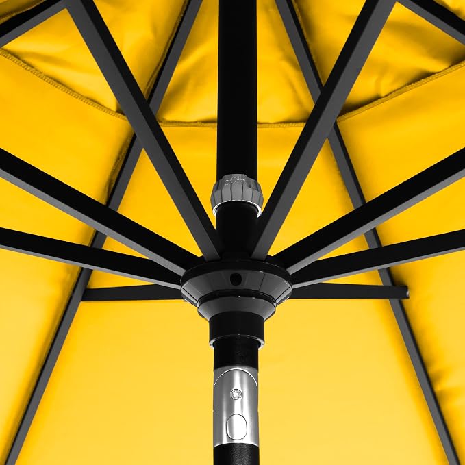 California Umbrella 12-Year-Non-Fading, 9Ft Premium Sunbrella Patio Umbrella, Hand-Crank, Button-Tilt, Black Frame, Sunflower Yellow Fabric