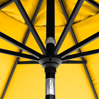 California Umbrella 12-Year-Non-Fading, 9Ft Premium Sunbrella Patio Umbrella, Hand-Crank, Button-Tilt, Black Frame, Sunflower Yellow Fabric