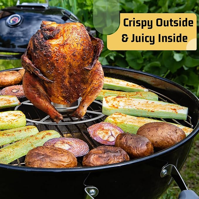 E-far Beer Can Chicken Holder for Grill Smoker Oven, Vertical Stainless Steel Beer Butt Chicken Stand for Whole Chicken Roaster, Food Grade & Non-Toxic Rack for Tender and Juicy Chicken