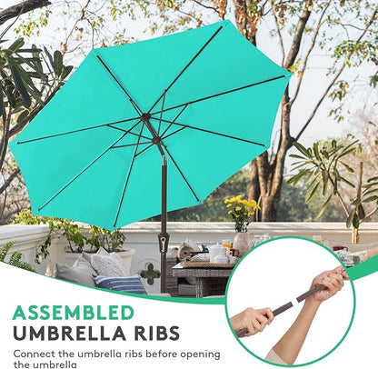 JEAREY 10FT Outdoor Patio Umbrella Outdoor Table Umbrella with Push Button Tilt and Crank, Market Umbrella 8 Sturdy Ribs UV Protection Waterproof for Pool, Garden (Aqua Sky)
