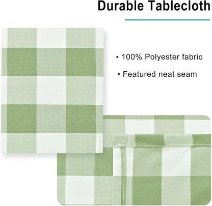 Hiasan 60 x 102 Inch Checkered Tablecloth Rectangle - Stain Resistant, Spillproof and Washable Gingham Table Cloth for Outdoor Picnic, Kitchen and Holiday Dinner, Sage Green and White