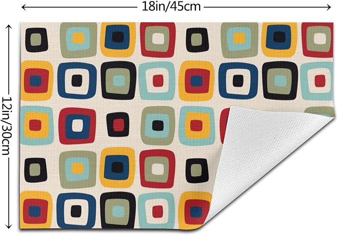 Mid Century Modern Retro Placemats Set of 4 Linen 12"x18" | Vintage Decorative Kitchen Table Mats for Dining Outdoor Holiday Party Farmhouse Home Decor Washable Place Mats