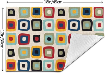 Mid Century Modern Retro Placemats Set of 4 Linen 12"x18" | Vintage Decorative Kitchen Table Mats for Dining Outdoor Holiday Party Farmhouse Home Decor Washable Place Mats