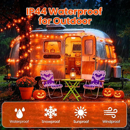 Orange Lights for Halloween Outdoor Solar String Lights Waterproof for Halloween Decorations, Total 100LED 45FT for Garden Yard Pathway Fence, 8 Modes 50LED x 2 Packs