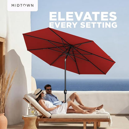 Midtown Umbrellas – The Lean 10 Ft Patio Umbrella with 10-Year-No-Fade Acrylast Acrylic Fabric, Auto-Tilt and 8 Reinforced Ribs for Deck, Pool, Garden, Hotel & Cafes – Regatta Red Canopy, Black Pole