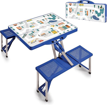 Picnic TIME Portable Folding Picnic Table with Seats for 4, Collapsible Aluminum Table with Benches & Umbrella Hole, Lightweight Foldable Table for Camping, Travel, Backyard, Tailgating | with Umbrella Hole