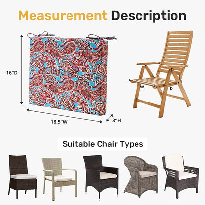 UNIKOME Outdoor Chair Cushions Pack of 4, Water Resistant Patio Cushions with Ties, High Density Sponge Filling Square Corner Seat Cushions for Outdoor Furniture, 18.5"*16"*3", Brown Paisley