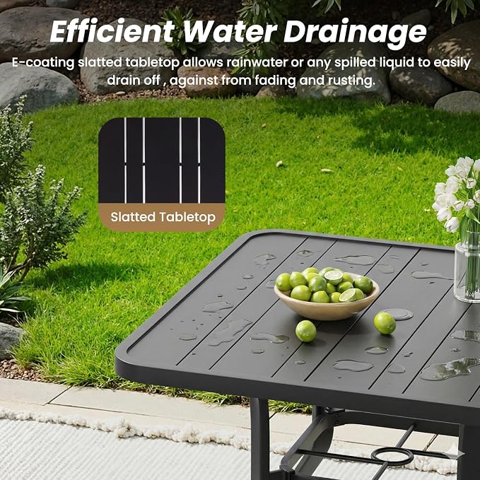 Patio Dining Table 35"x35", Square Outdoor Dining Table with 1.57" Umbrella Hole, Metal Outdoor Furniture for Patio, Graden, Backyard and Poolside, Weather-Resistant
