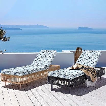 LVTXIII Outdoor Chaise Lounge Cushion 72x21x3 Inch, Water-Repellent Patio Seat Cushion with Ties & Hidden Zipper, Thick Foam Pad for Lawn Chair, Poolside, Patio Furniture, Boho Geometry Blue