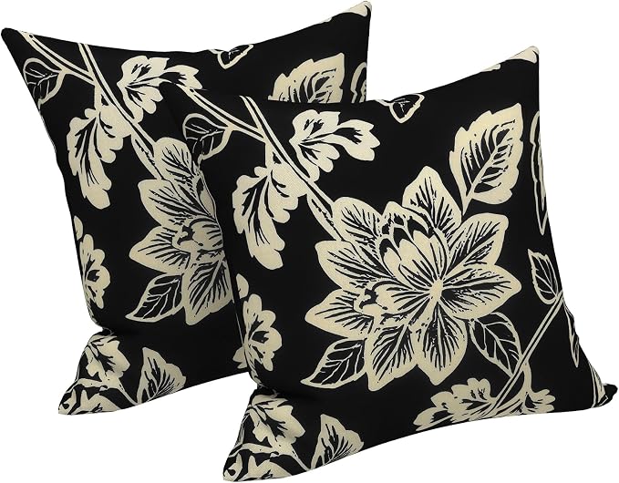 LVTXIII 2 Pack Outdoor Throw Pillow Covers for Patio Furniture, 16x16 Inch Square Pillow Case, Water-Repellent Cushion Covers for Garden, Porch, Sofa, Elegant Vines Black