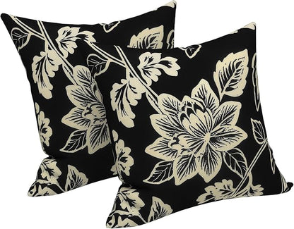 LVTXIII 2 Pack Outdoor Throw Pillow Covers for Patio Furniture, 16x16 Inch Square Pillow Case, Water-Repellent Cushion Covers for Garden, Porch, Sofa, Elegant Vines Black