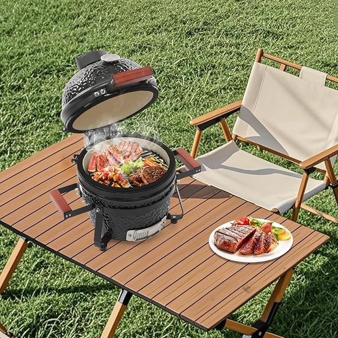 Portable Charcoal Grill with Warming Rack, Outdoor BBQ Grill with Charcoal Tray, Tabletop Charcoal Grill, Outdoor Charcoal Smoker for Camping, Picnic, Hiking, Beach and Travel