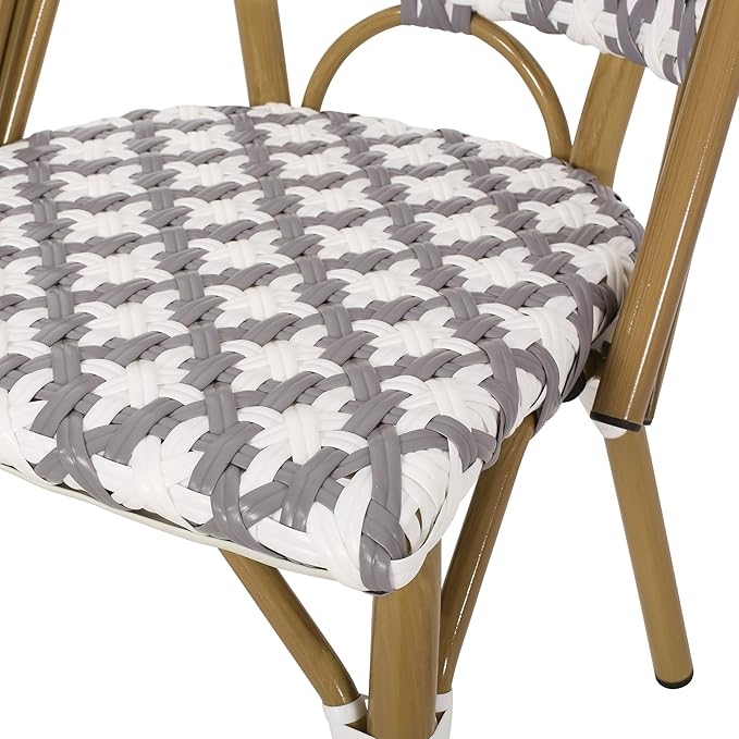 Christopher Knight Home Anastasia Outdoor French Bistro Chair (Set of 2), Gray + White + Bamboo Print Finish