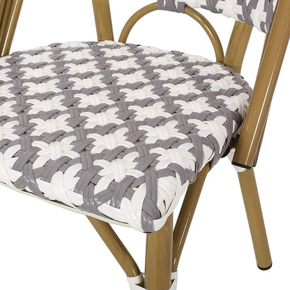 Christopher Knight Home Anastasia Outdoor French Bistro Chair (Set of 2), Gray + White + Bamboo Print Finish