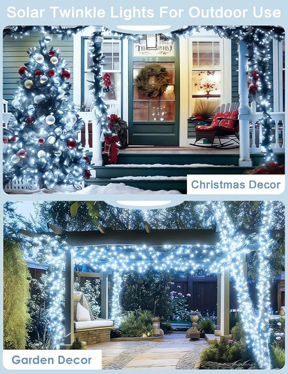 Solar String Lights Outdoor, 6 Pack Each 100 LED Solar Twinkle Lights for Outside, Waterproof Copper Wire with 8 Modes Solar Fairy Lights for Garden Yard Tree Wedding Christmas Decor(Cool White)