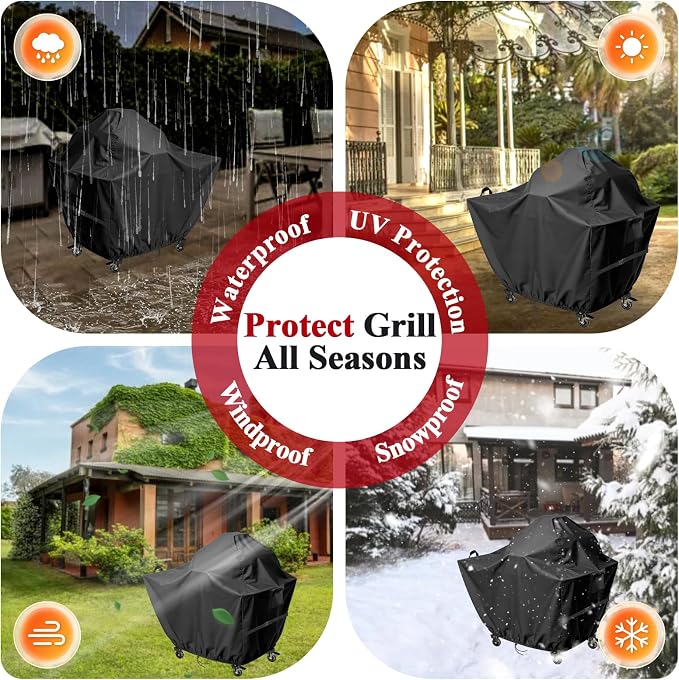 Outdoor Dining Grill Cart Cover - 34" D x 29" W x 29" H, 600D Grill Cart Cover for Glacenox, Heavy Duty Waterproof BBQ Food Prep Table Covers, Black