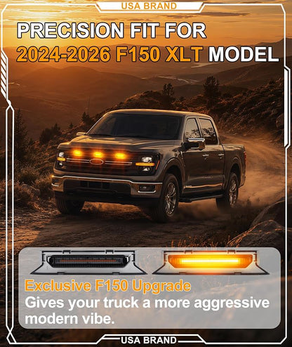 LED Grill Lights for Ford F150 2024-2026 Accessories XLT Only, Amber | Direct-Snap F150 Front Grille Marker Lights, OEM-Style Fit, IP68 Waterproof, Raptor-Style Front-End Upgrade, Off-Road Ready