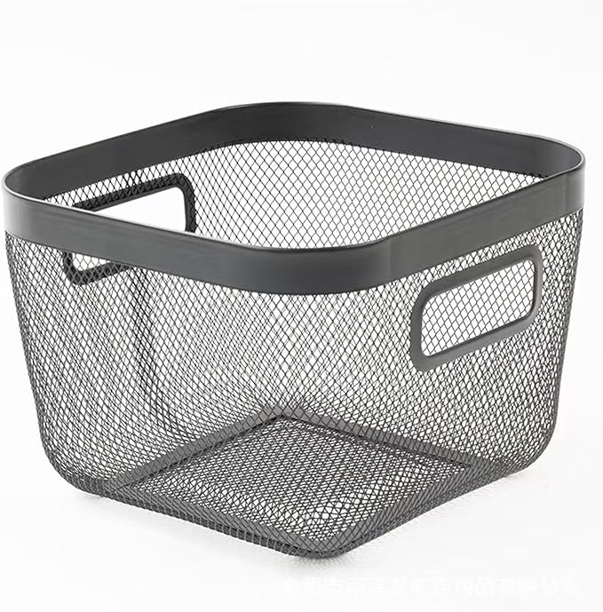 AJIODA Metal Mesh Steel Baskets, Household Wire Storage Organizer Bin Garden Harvest Basket Multi-functional Fruit Baskets with Handles for Kitchen Bathroom Picnic Shopping Decor Cabinet Home, Black
