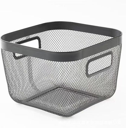 AJIODA Metal Mesh Steel Baskets, Household Wire Storage Organizer Bin Garden Harvest Basket Multi-functional Fruit Baskets with Handles for Kitchen Bathroom Picnic Shopping Decor Cabinet Home, Black