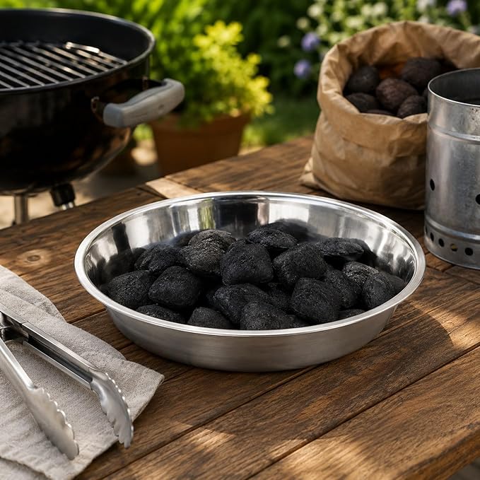 LOGOFUN Stainless Steel Charcoal Pan Stainless Steel Grill Ash Plate Metal Round Charcoal Smoke Pan for Kitchen Home Supplies - 9.3X9.3X1.3in