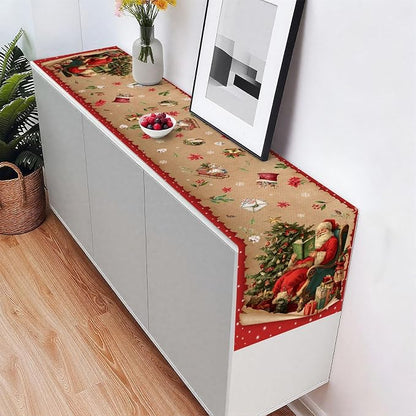 Christmas Tree Santa Claus Table Runner,Dining Decor for Kitchen Coffee Table Family Dinners Holiday Parties Wedding Events Decor(13x72 inch)