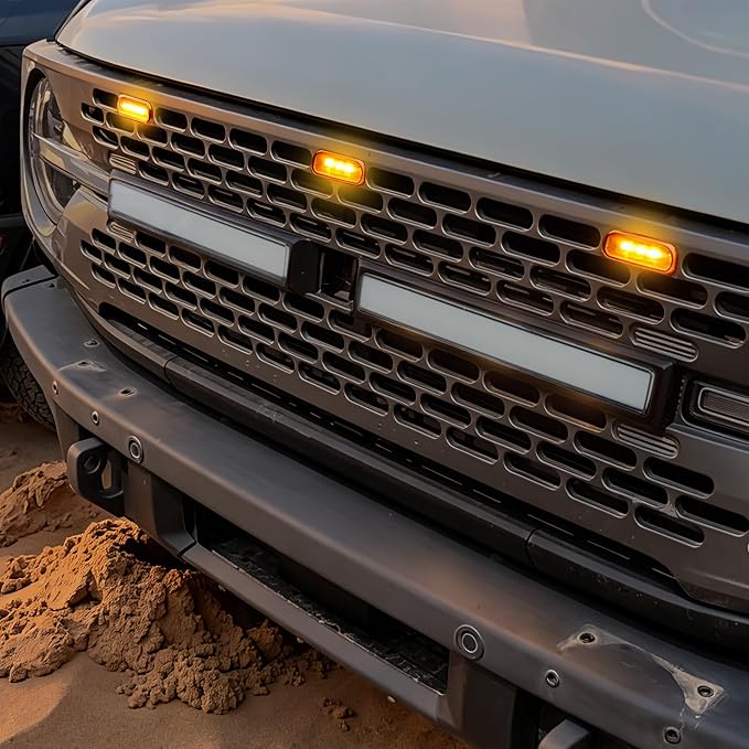 Front LED Grill Lights Compatible with Ford Bronco Accessories 2021 2022 2023 2024 2/4 Doors, Smoked Black