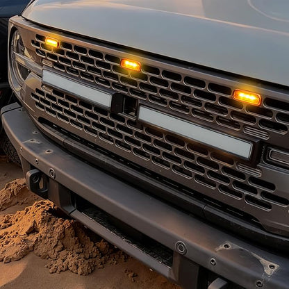 Front LED Grill Lights Compatible with Ford Bronco Accessories 2021 2022 2023 2024 2/4 Doors, Smoked Black