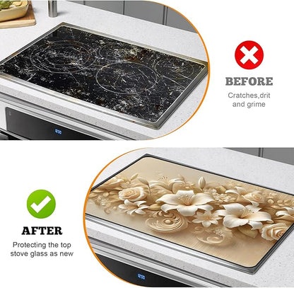 Multi-Design Stove Cover for Glass/Electric Stoves - 3-in-1 Heat-Resistant Protector Mat, Non-Slip Drying Rack 28"x20"