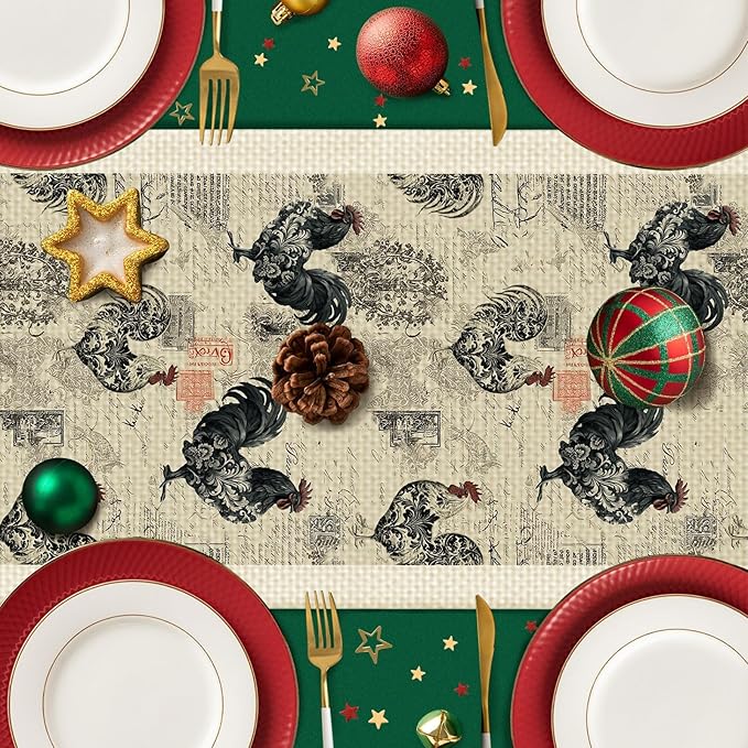 Chicken Table Runner,Dining Decor for Kitchen Coffee Table Family Dinners Holiday Parties Wedding Events Decor(13x72 inch)